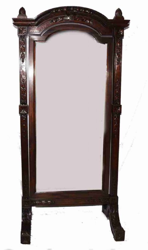 Large French Cheval Mirror - Antique Mahogany Glass Mirrors