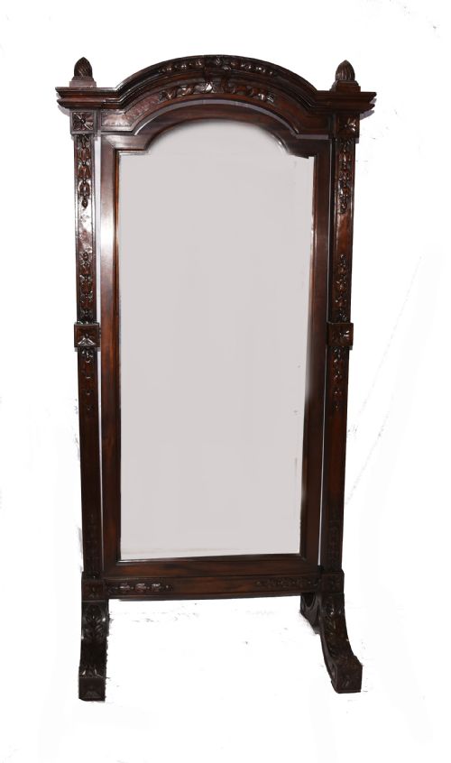 fig 1. Large French Cheval Mirror - Antique Mahogany Glass Mirrors