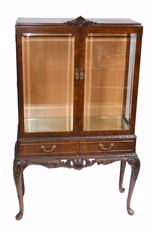 fig 1. Pair Antique Display Cabinets - Walnut Victorian Bookcases