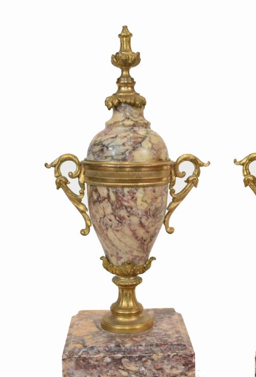 fig 1. Pair Empire Marble Urns - Amphora Vases Antique 1910