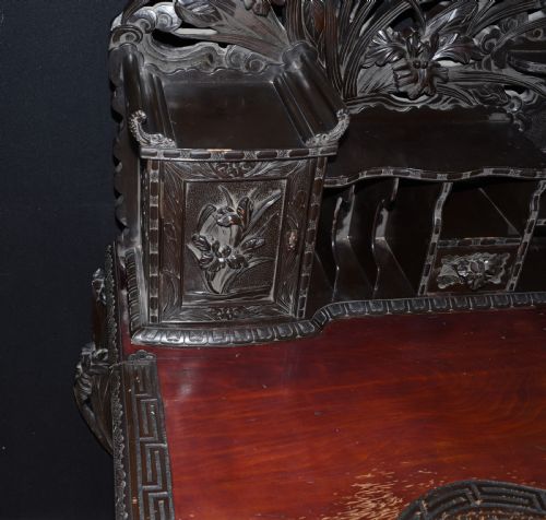 fig 1. Antique Japanese Desk and Chair Set - Carved Hardwood 1880