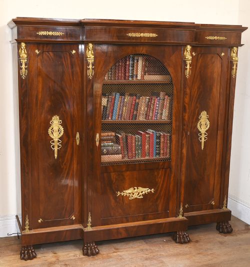 Antique Bookcase - French Empire Cabinet Flame Mahogany 1880