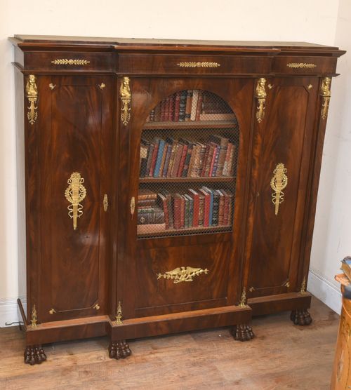 fig 1. Antique Bookcase - French Empire Cabinet Flame Mahogany 1880