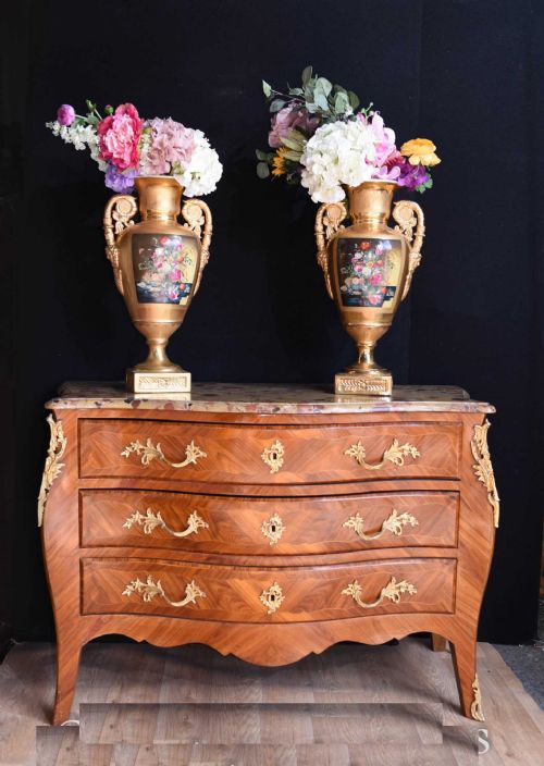 fig 1. French Chest of Drawers - Antique Kingwood Bombe Commode