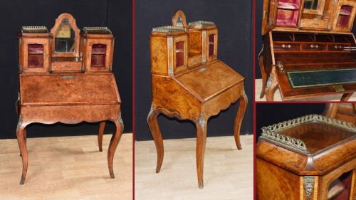 fig 1. Antique French Desk - Walnut Bonheur De Jour ladies Desk Circa 1880