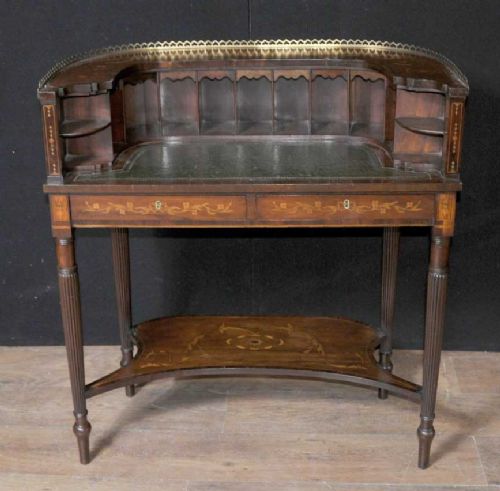 Regency Carlton House Desk Mahogany Marquetry Inlay