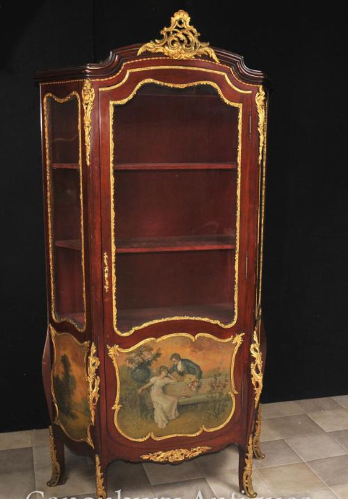 fig 2. Antique Vitrine Display Cabinet - French Bijouterie Vernis Martin Paintings Kauffman