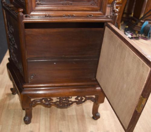 fig 2. Antique Chinese Padauk Hand Carved Display Cabinet Relief Carving Bookcase 1890