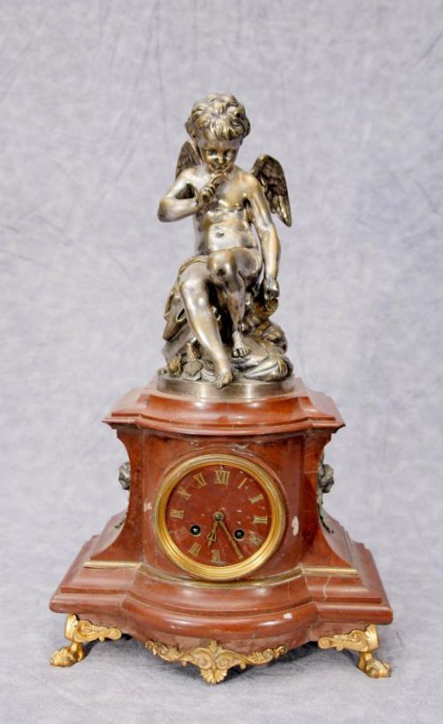 fig 1. French Empire Antique Clock Set Garniture Cherub Gilt Candelabras