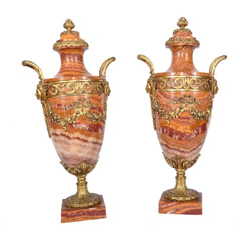 fig 1. Pair French Marble Urns Amphora Cassolettes Empire 1890