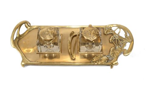 Vintage Art Nouveau Inkwell Brass 1930s