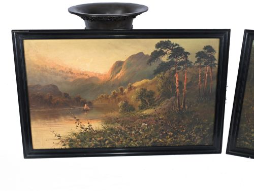 fig 1. Pair Romantic Oil Paintings English Landscape Barnstable Devon