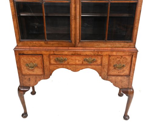 fig 1. Antique Walnut Cabinet Bookcase Queen Anne Domed
