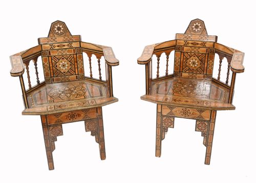 Pair Damascan Chairs Inlay Arabic Syrian Interiors 1920