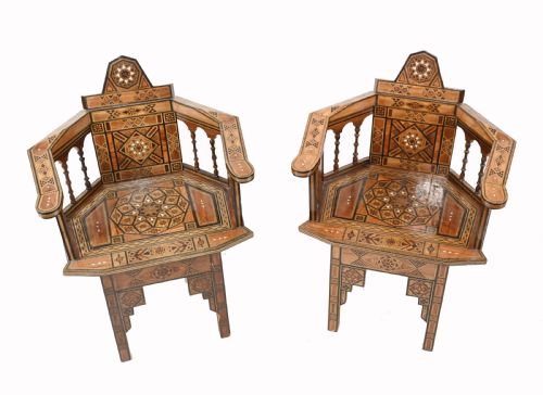 fig 1. Pair Damascan Chairs Inlay Arabic Syrian Interiors 1920