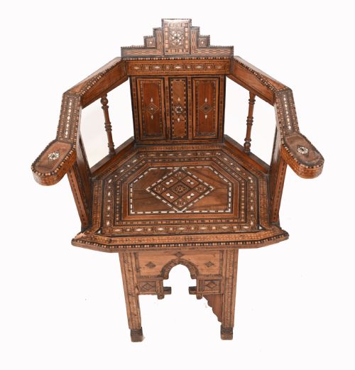 Arabic Arm Chair Antique Damascan Furniture Inlay 1920