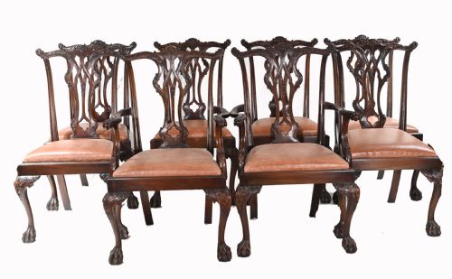 Set Chippendale Dining Chairs Mahogany Antique 1890 Ball Claw