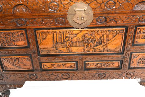 fig 2. Chinese Carved Camphor Chest Luggage Trunk Antique