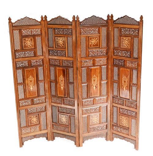 fig 1. Antique Indian Folding Screen Inlay Room Divider 1920