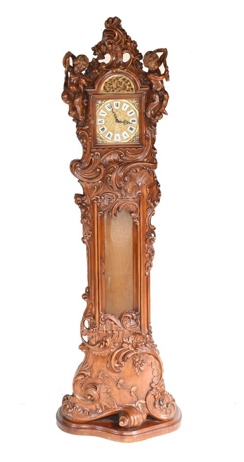 Carved Italian Grandfather Clock Walnut Cherubs