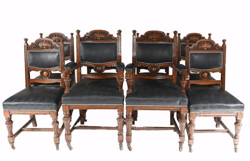 Set 8 Farmhouse Dining Chairs English Oak Rustic