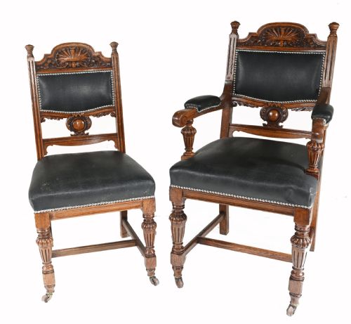 fig 1. Set 8 Farmhouse Dining Chairs English Oak Rustic