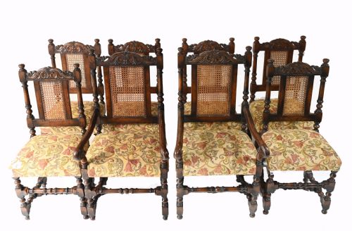 fig 1. Set 8 Oak Dining Chairs Barley Twist Farmhouse Diners