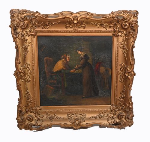 fig 1. Victorian Oil Painting Gypsy Fortune Teller Antique 1860