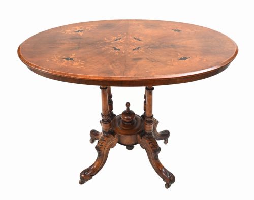 Victorian Centre Table Marquetry Inlay Walnut 1860
