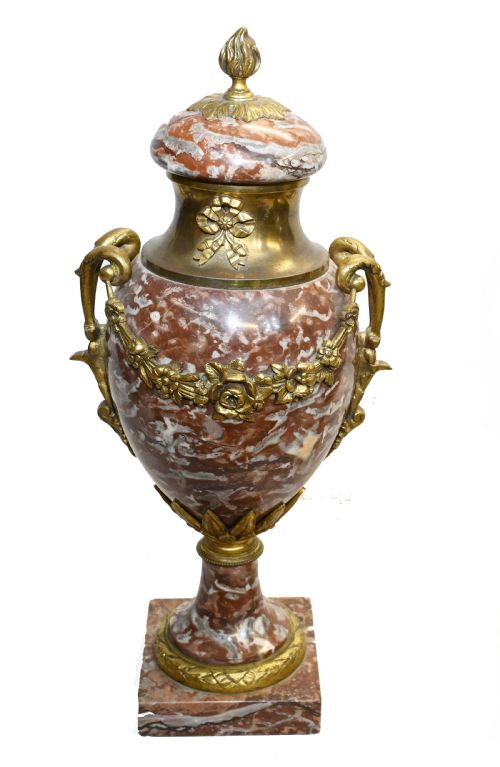 fig 1. Pair Marble Cassolettes Antique French Marble Urns 1890