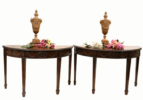PAIR ADAMS CONSOLE TABLES ANTIQUE MAHOGANY CARVED HALL TABLE - ADDITIONAL PHOTO 2
