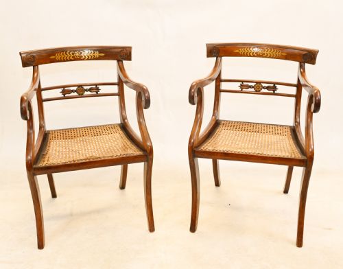Pair Regency Arm Chairs Brass Inlay 1810
