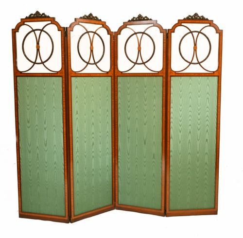 Edwardian Screen Four Panel Room Divider Satinwood 1910