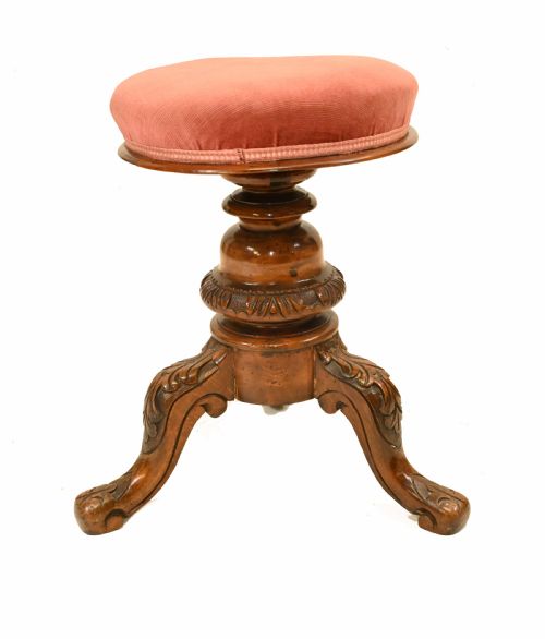 Victorian Piano Stool Carved Walnut 1890