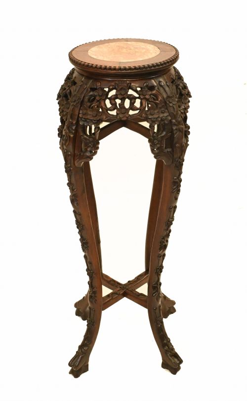 ANTIQUE CHINESE PEDESTAL STAND TABLE CARVED 1840