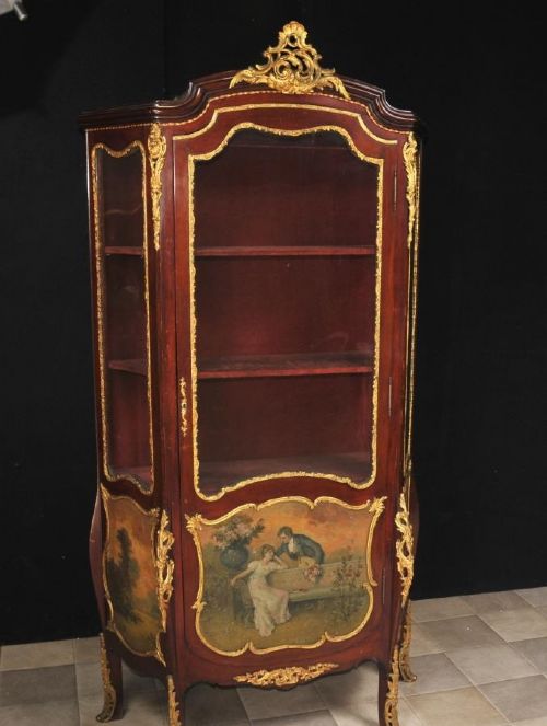 Antique Vitrine Display Cabinet - French Bijouterie Vernis Martin Paintings Kauffman