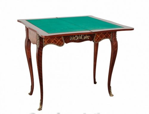 fig 1. French Antique Card Table - Empire Games Tables Parquetry Inlay 1890