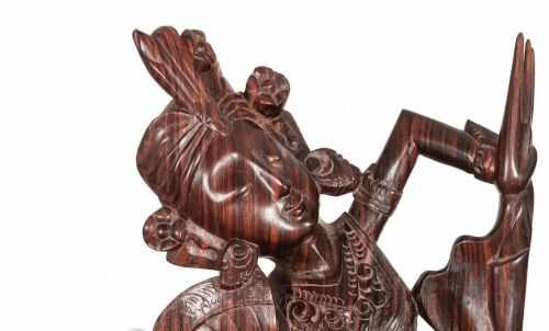fig 1. Pair Antique Carved Indian Women Buddha Statues Rosewood 1920