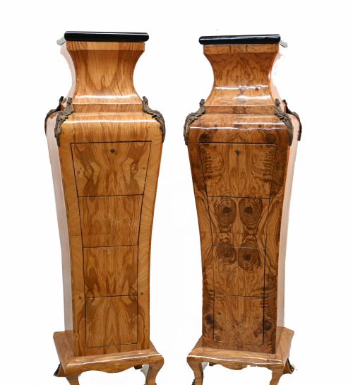 fig 1. Pair French Cartonnier Pedestal Stands Burr Walnut Empire