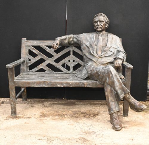 fig 1. Large Bronze Garden Bench with Lifesize Albert Einstein Statue