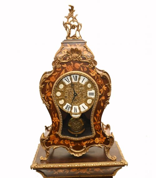 fig 1. Tiffany Clock On Stand Cabinet Italian Marquetry Inlay Chiming