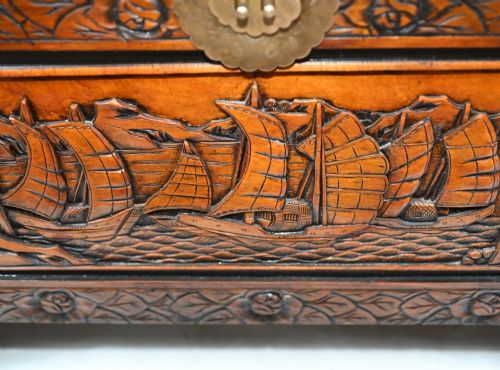 fig 2. Antique Chinese Chest Luggage Box Carved Camphor Wood