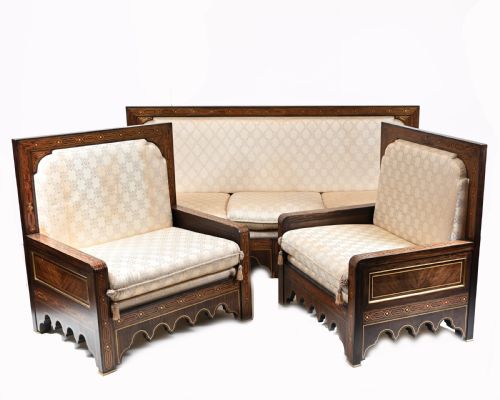Islamic Settee and Arm Chair Suite Boulle Inlay Couch