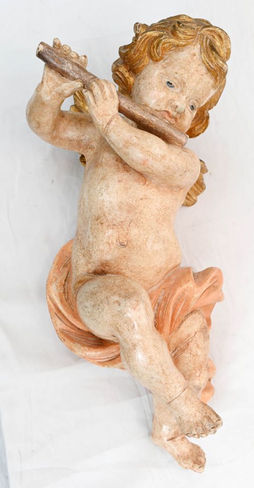 fig 1. Pair Carved Italian Cherubs Painted Putti