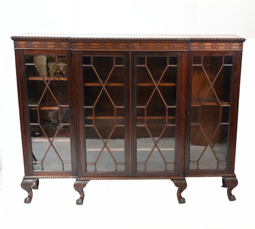 Chippendale Cabinet Mahogany Breakfront Glass Fronted