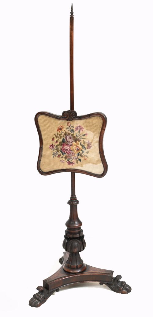 PAIR REGENCY POLE SCREENS FIRE NEEDLEPOINT TAPESTRY 1830 - ADDITIONAL PHOTO 8
