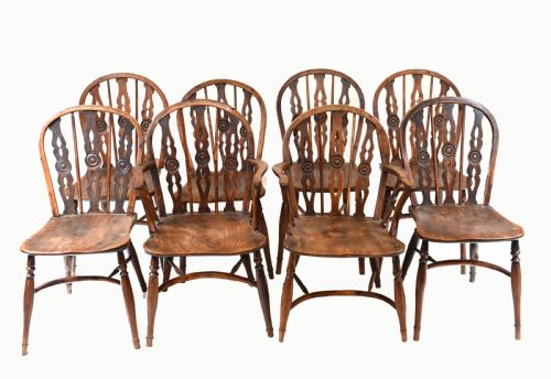 8 Windsor Dining Chairs Elm Wood Farmhouse Diners