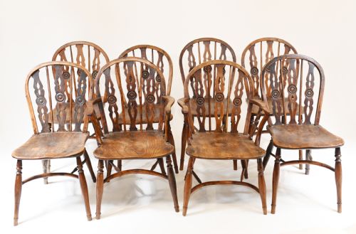 fig 1. 8 Windsor Dining Chairs Elm Wood Farmhouse Diners