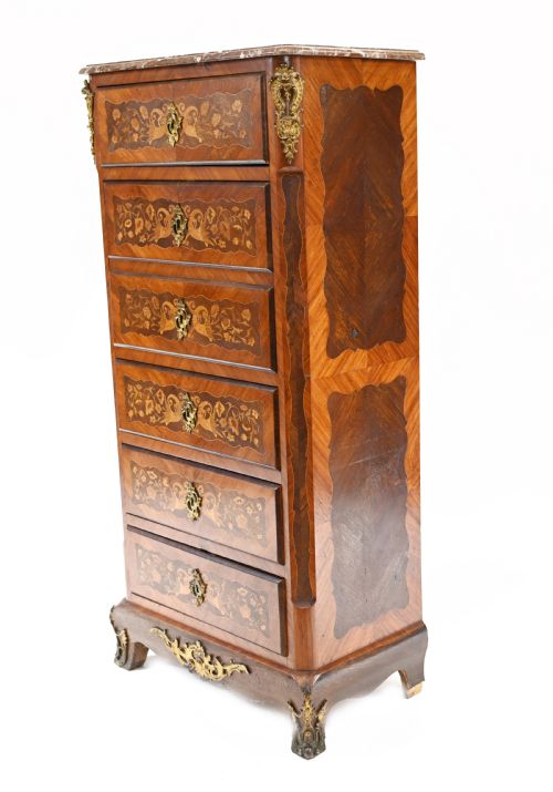 French Chest Drawers Antique Tall Boy Inlay 1880