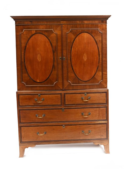 Georgian Linen Press Mahogany Inlay Cabinet 1790